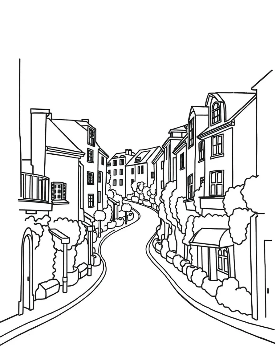 A drawing of a simplified curvy Lombard Street.