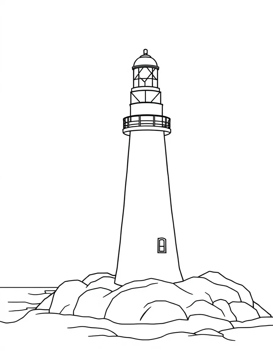 A simple outline of a lighthouse on the coast.