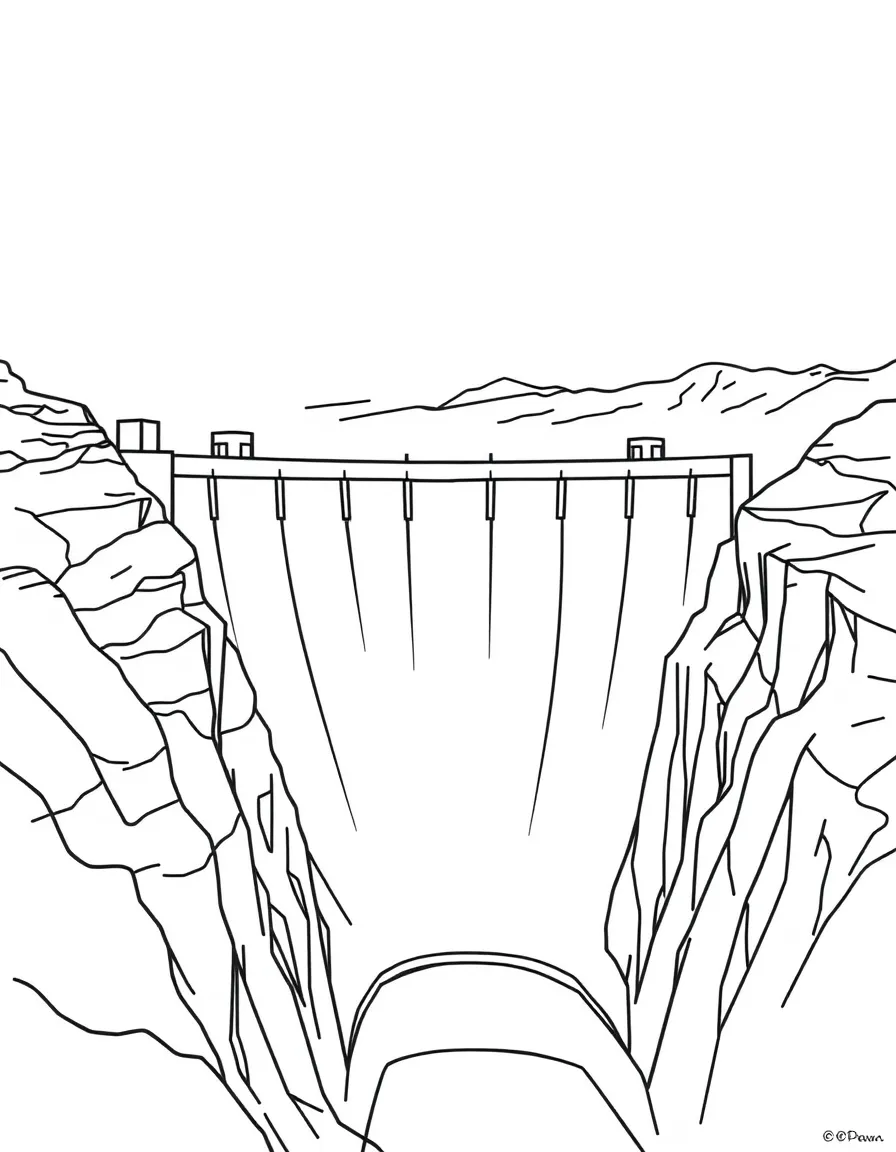 A simple outline of Hoover Dam, Nevada, USA.