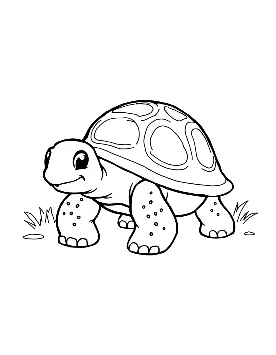 A cartoon-style drawing of a friendly desert tortoise.