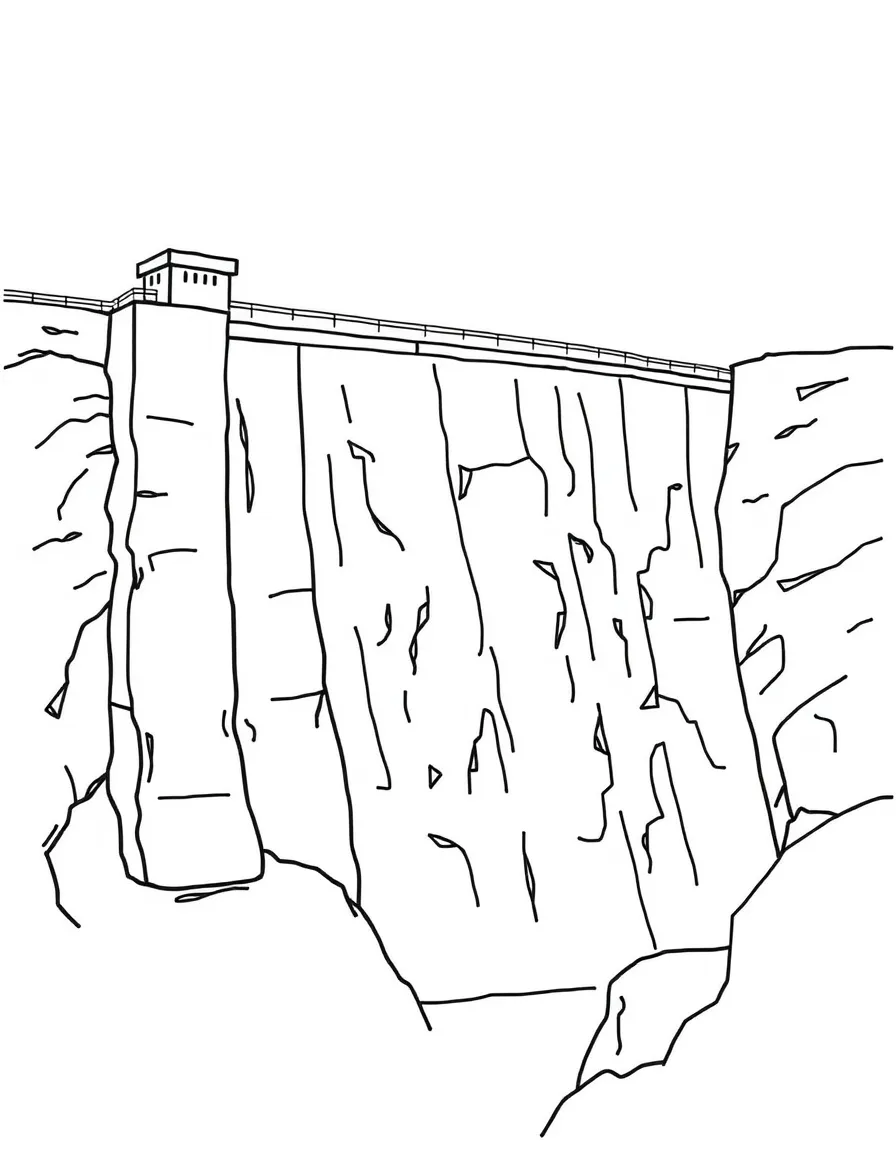 A simplified drawing of a giant concrete dam wall.