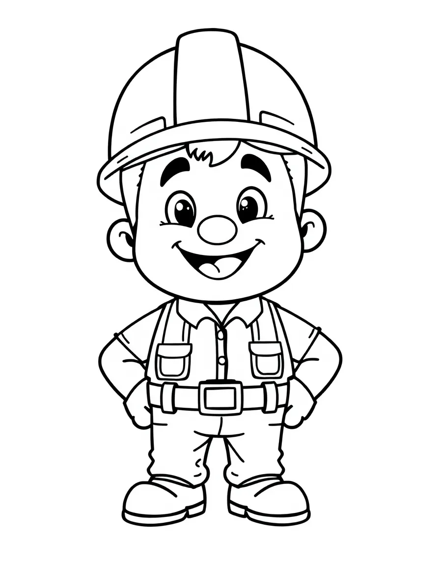 A cartoon-style drawing of a cheerful construction worker.