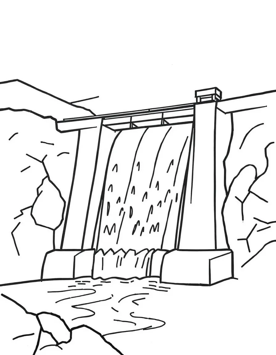 A simplified drawing of a hydroelectric power plant.