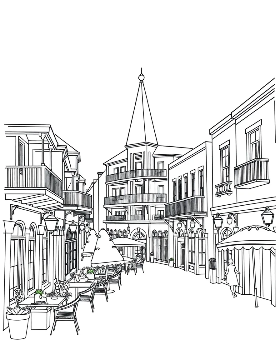A simple outline of the French Quarter, New Orleans, USA.
