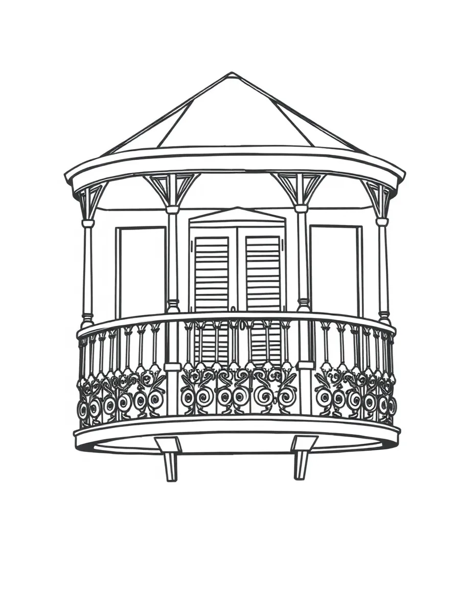 A simple outline of a New Orleans balcony.