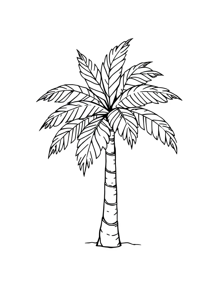 A cute drawing of a small palm tree.
