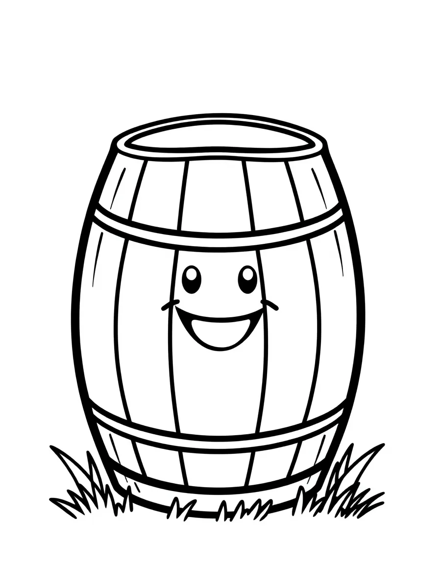 A simple outline of a barrel with a happy face.