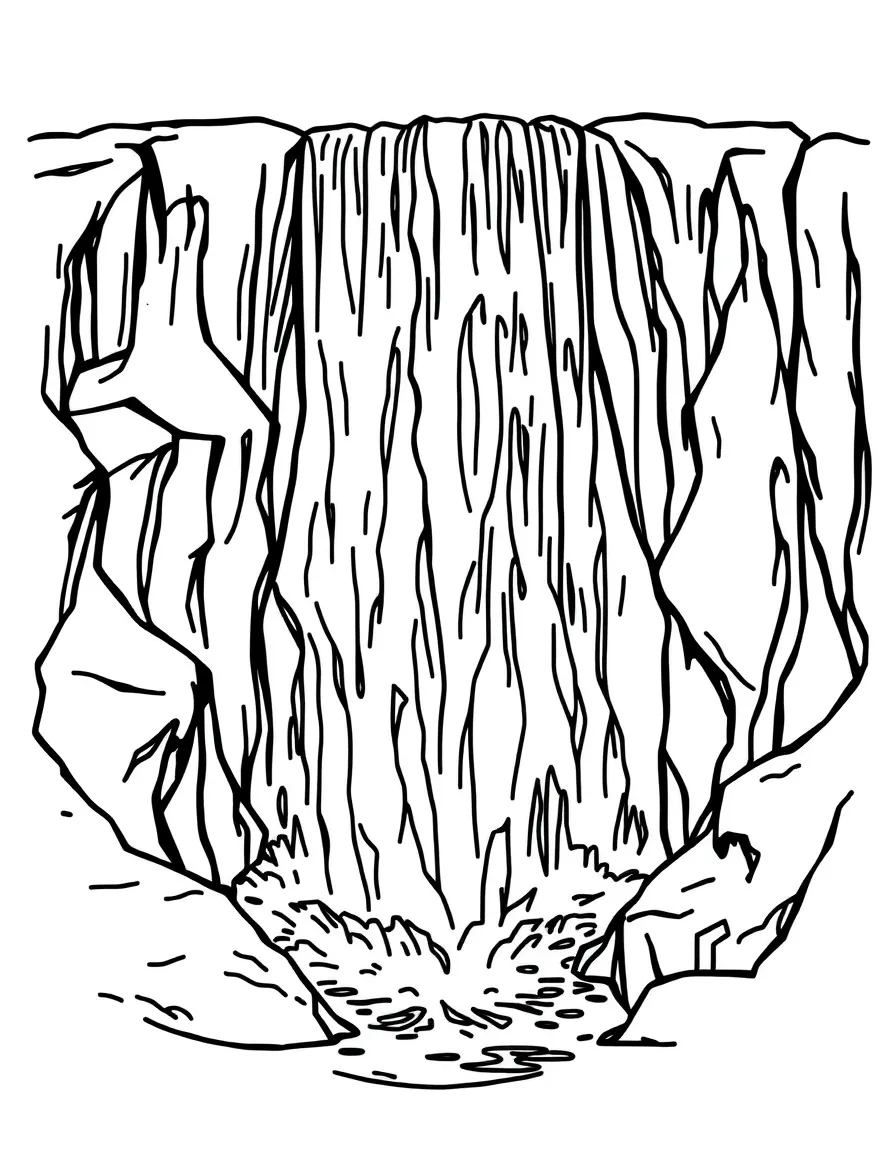A simplified drawing of a powerful waterfall.