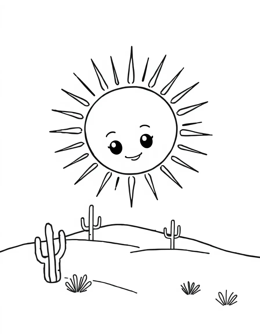 A cute drawing of a bright desert sun.