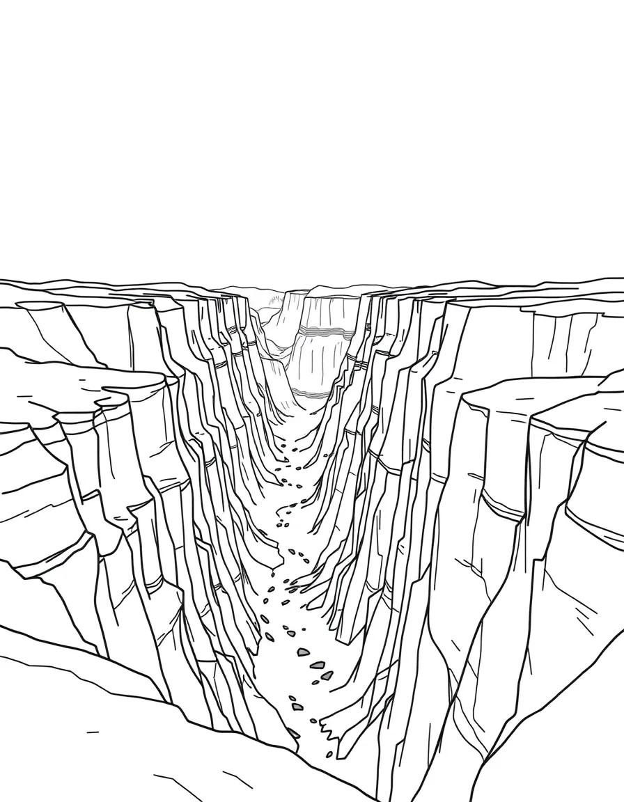A simplified drawing of a vast canyon landscape.