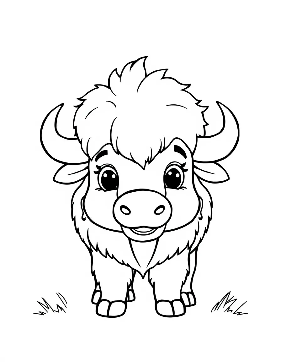 A cartoon-style drawing of a friendly bison.