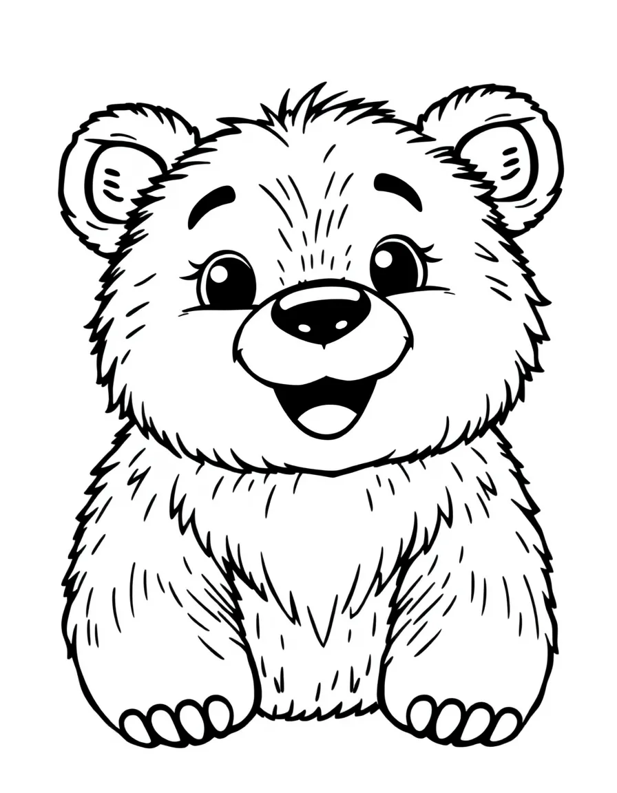 A cute drawing of a cheerful grizzly bear.
