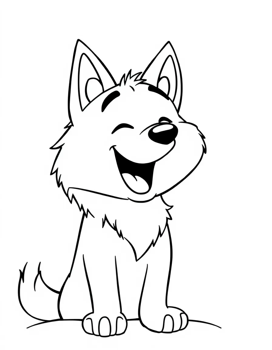 A cartoon-style drawing of a cheerful wolf howling.