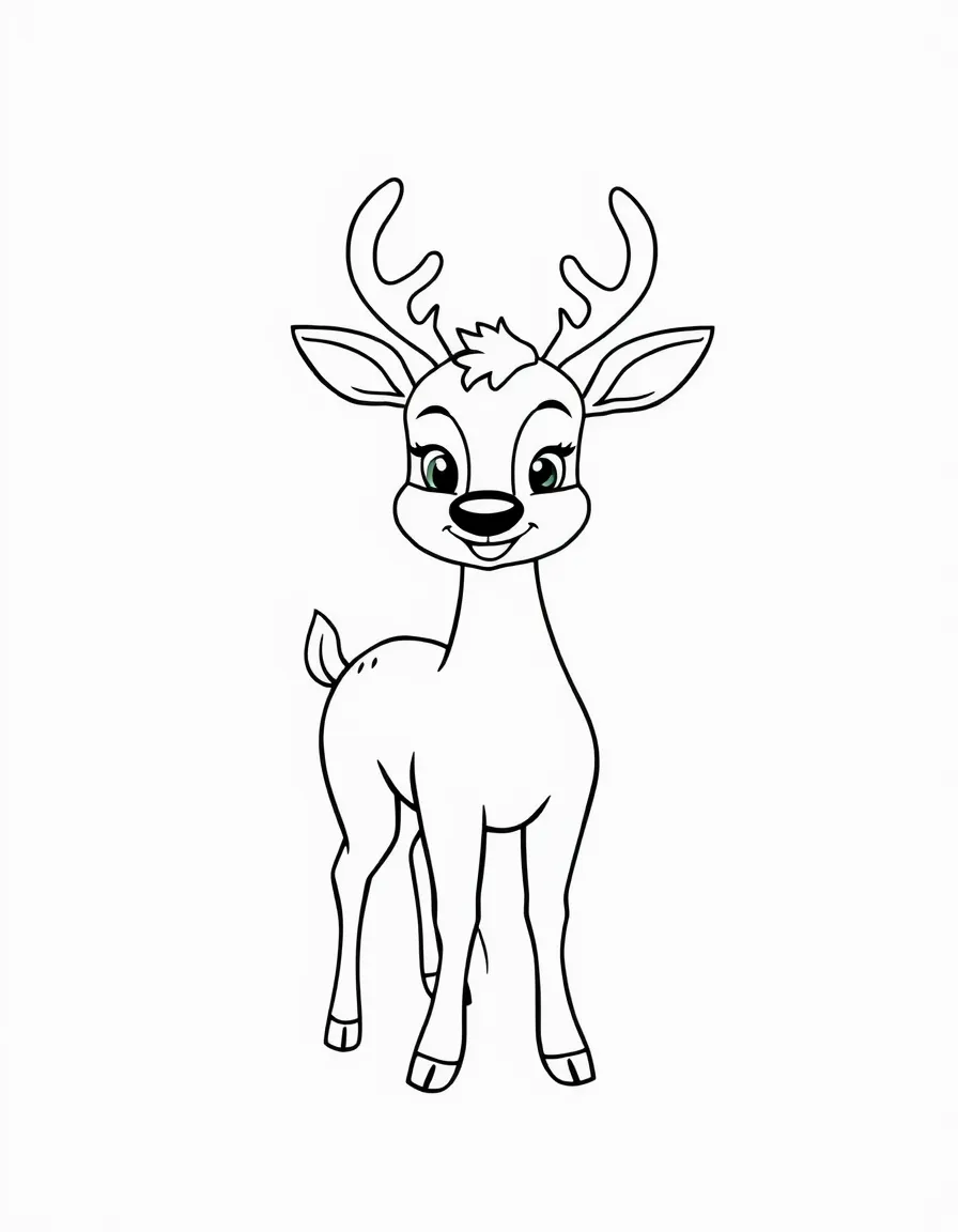 A cartoon-style drawing of a cheerful deer.