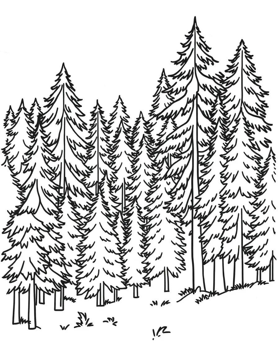 A simplified drawing of a dense pine forest.