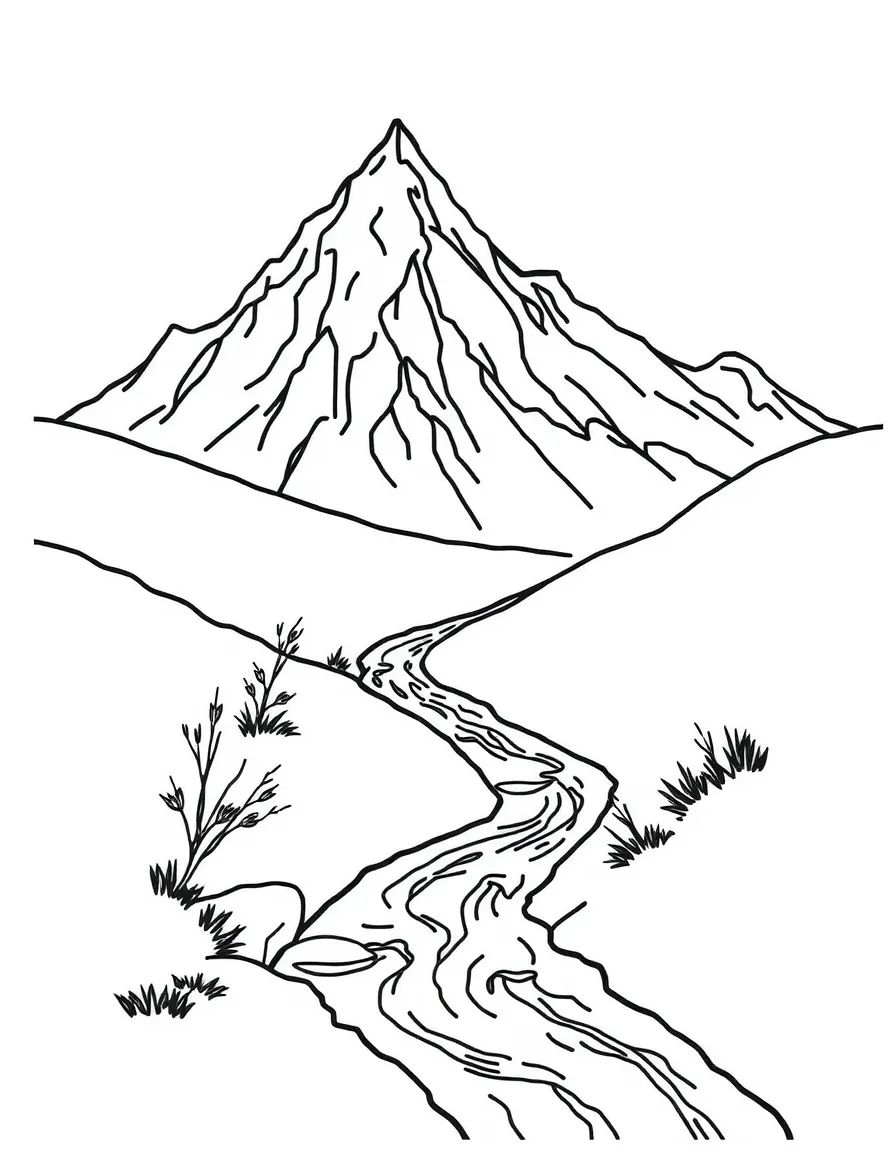 A simple outline of a mountain stream.