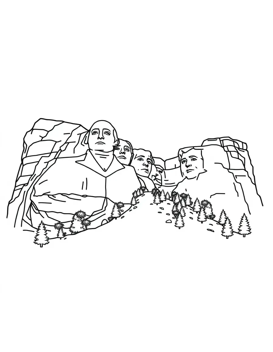 A simple outline of Mount Rushmore, South Dakota, USA.