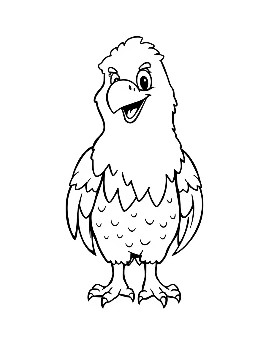 A cartoon-style drawing of a friendly bald eagle.