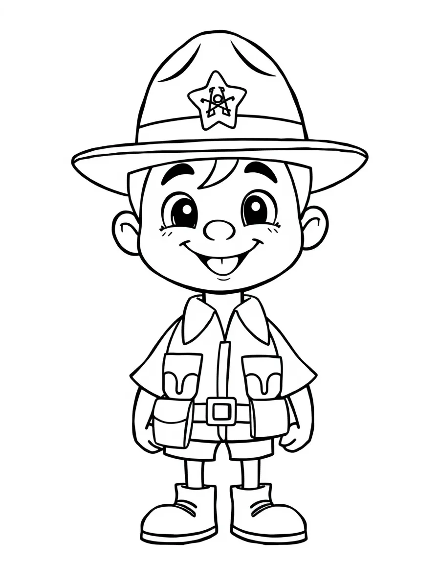 A cartoon-style drawing of a cheerful park ranger.