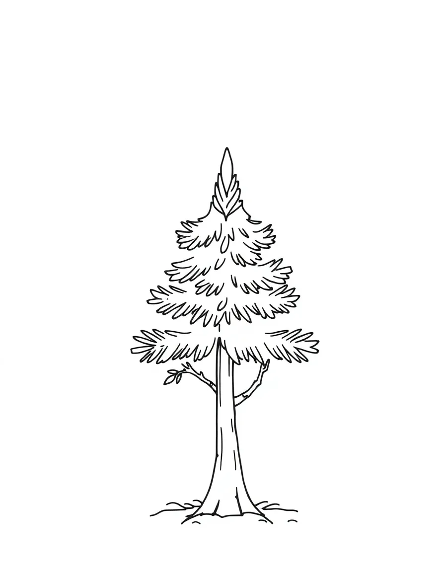 A cute drawing of a small pine tree.