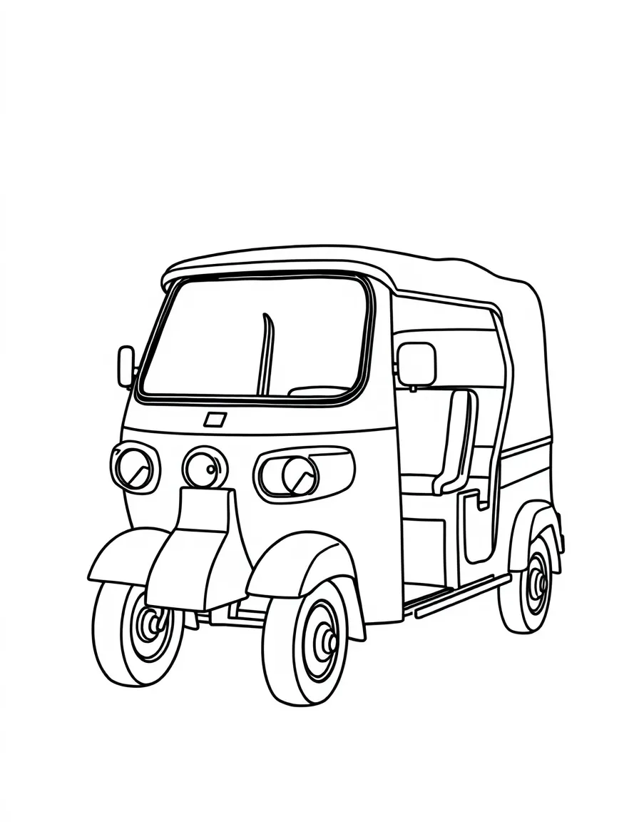 A simplified drawing of a tuk-tuk for coloring.