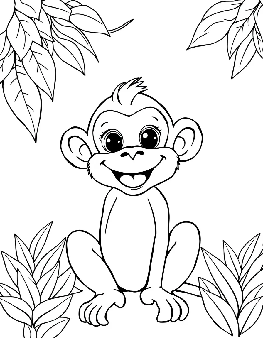 A cute drawing of a happy monkey in Thailand for coloring.