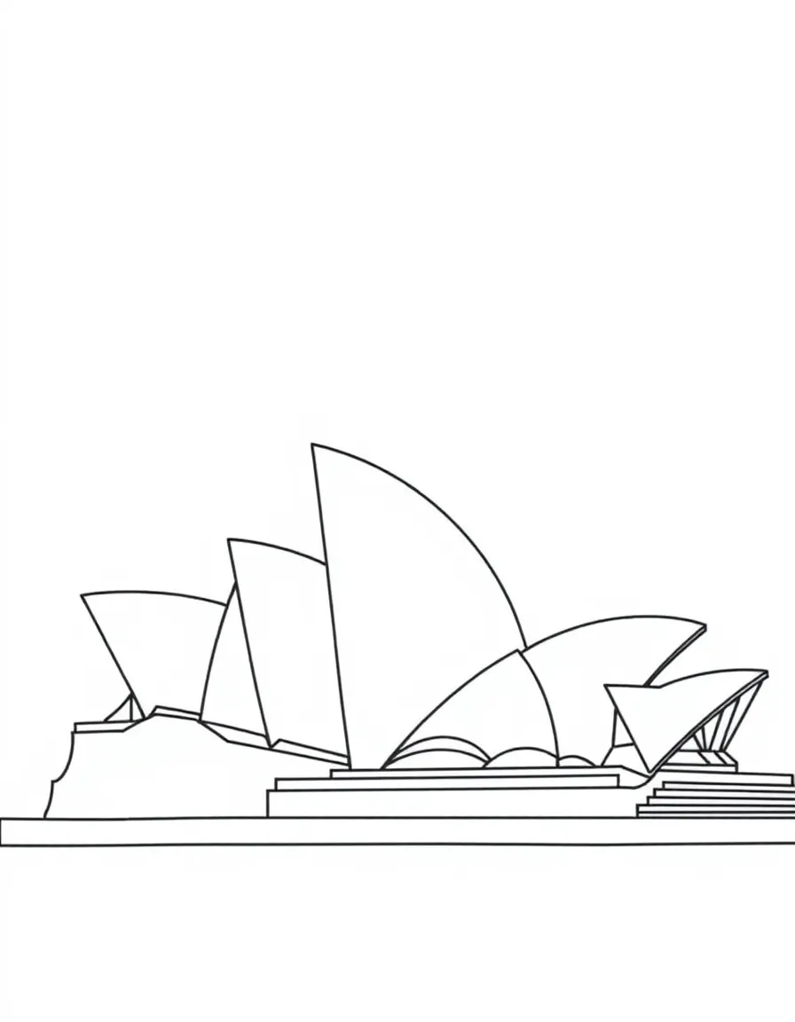A simple outline of the Sydney Opera House for coloring.