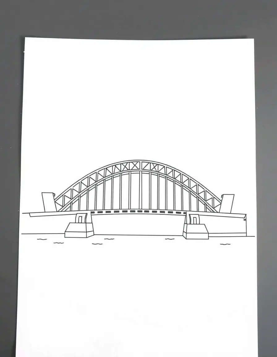 A drawing of a simplified Sydney Harbour Bridge for coloring.