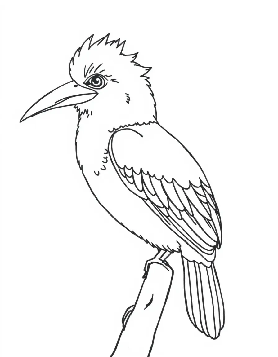 A simplified drawing of a kookaburra for coloring.
