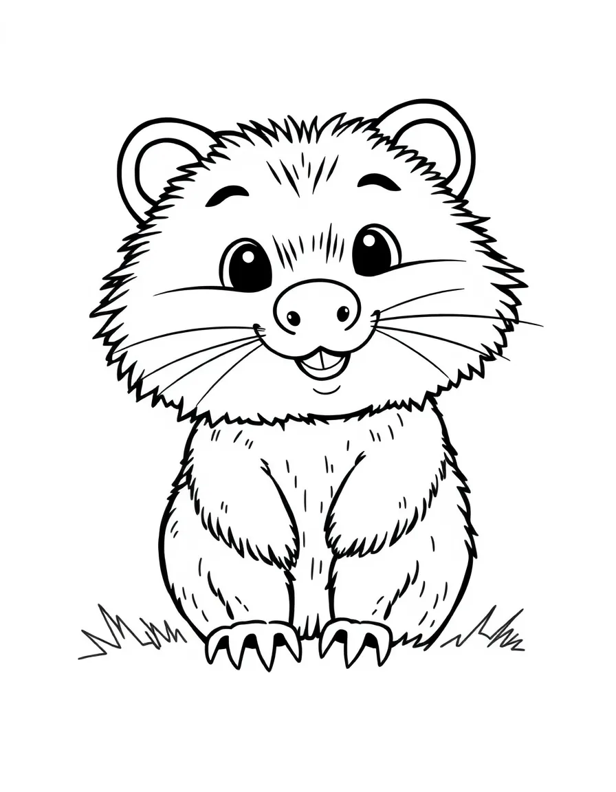 A drawing of a happy wombat for coloring.