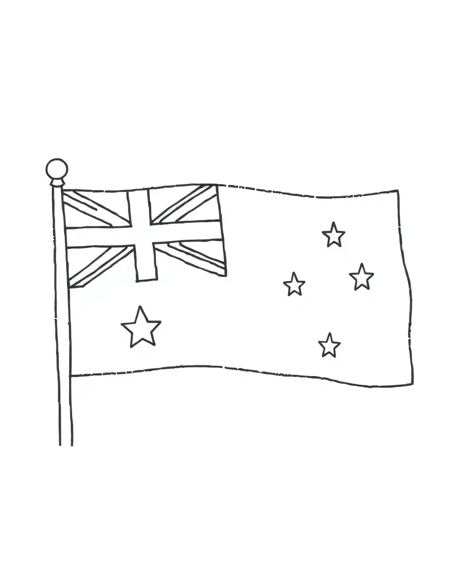 A simplified drawing of an Australian flag for coloring.