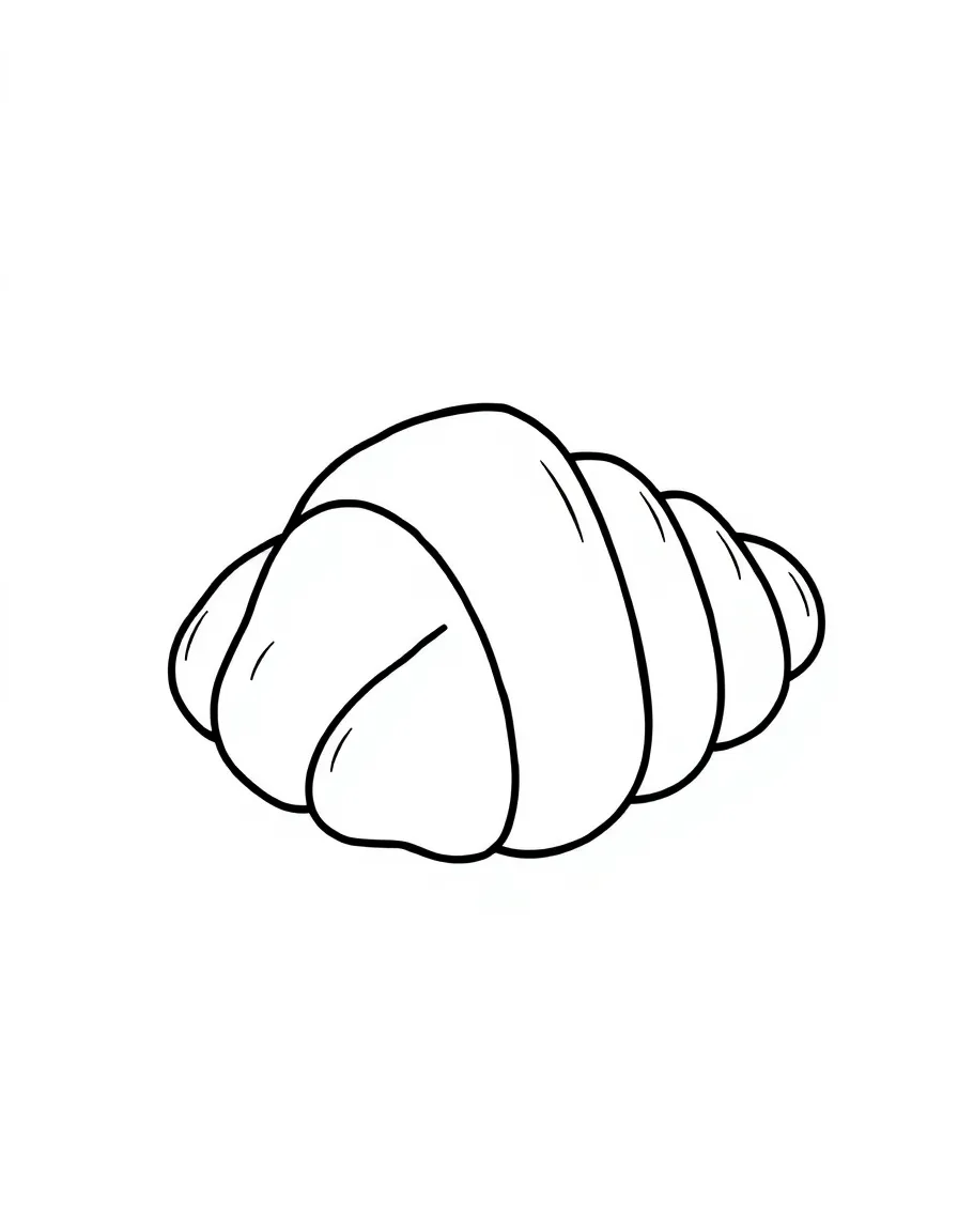 A cartoon-style drawing of a croissant for coloring.