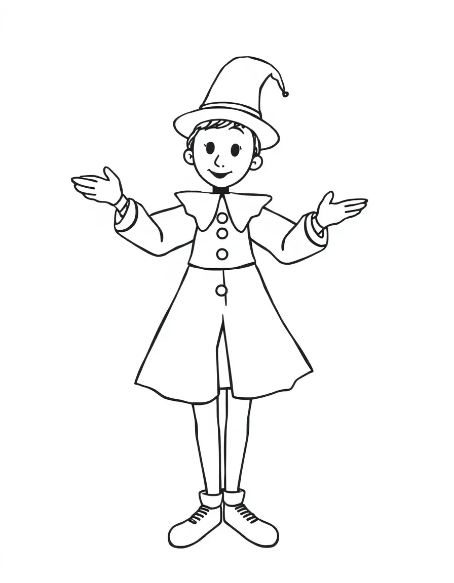 A drawing of a simplified French mime for coloring.