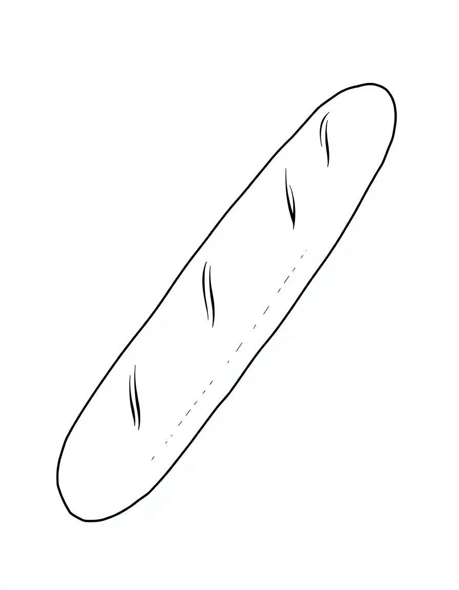 A simple outline of a French baguette for coloring.