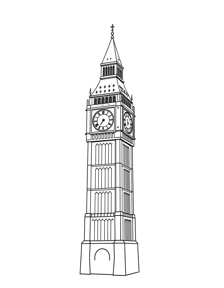 A simple outline of Big Ben for coloring.