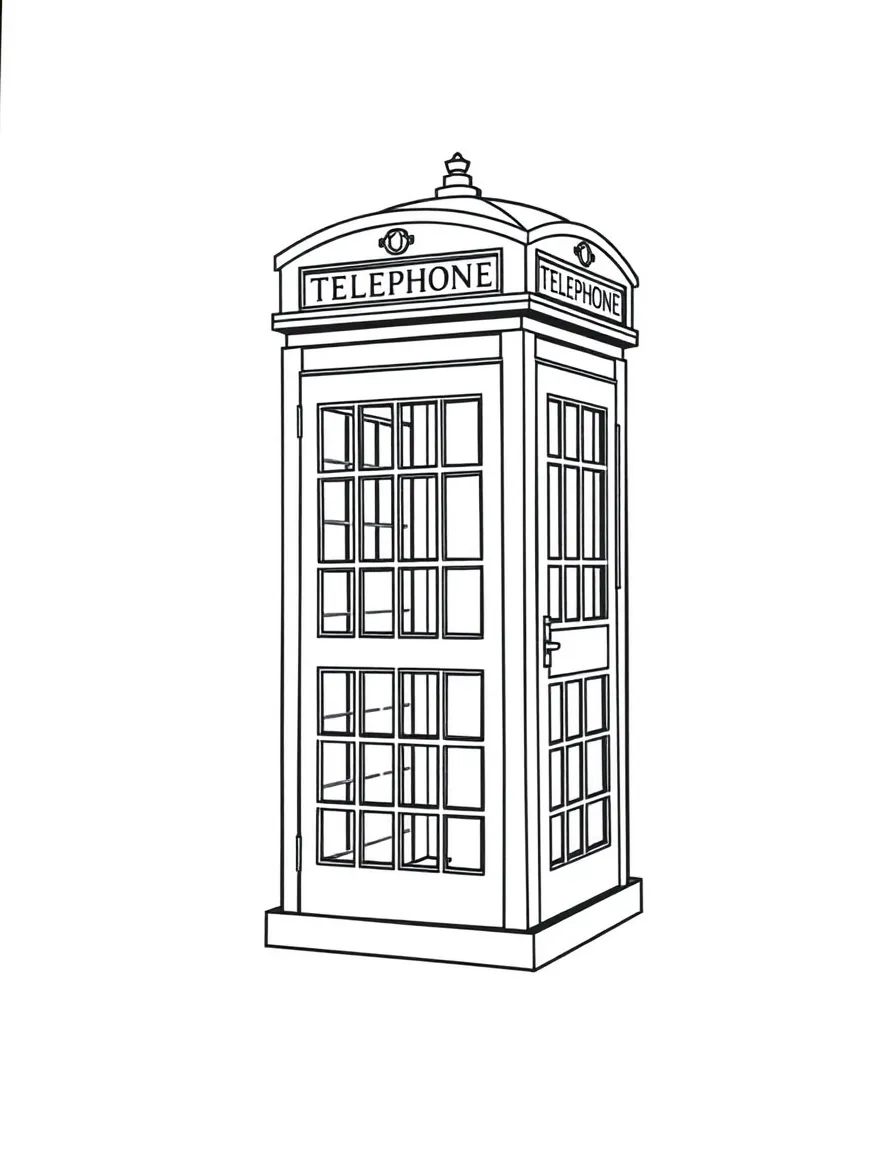 A simple outline of a red telephone booth for coloring.