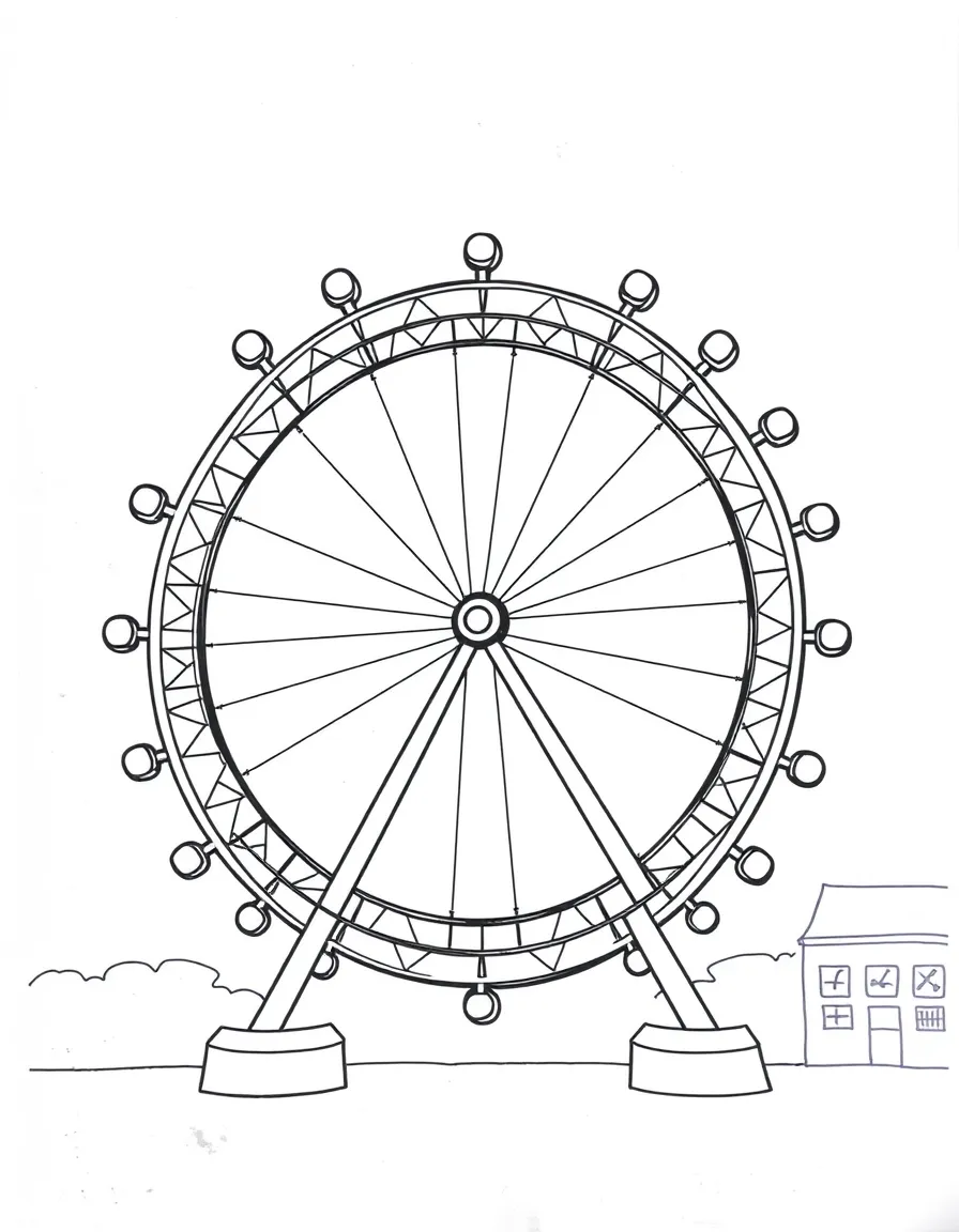 A drawing of a simplified London Eye for coloring.