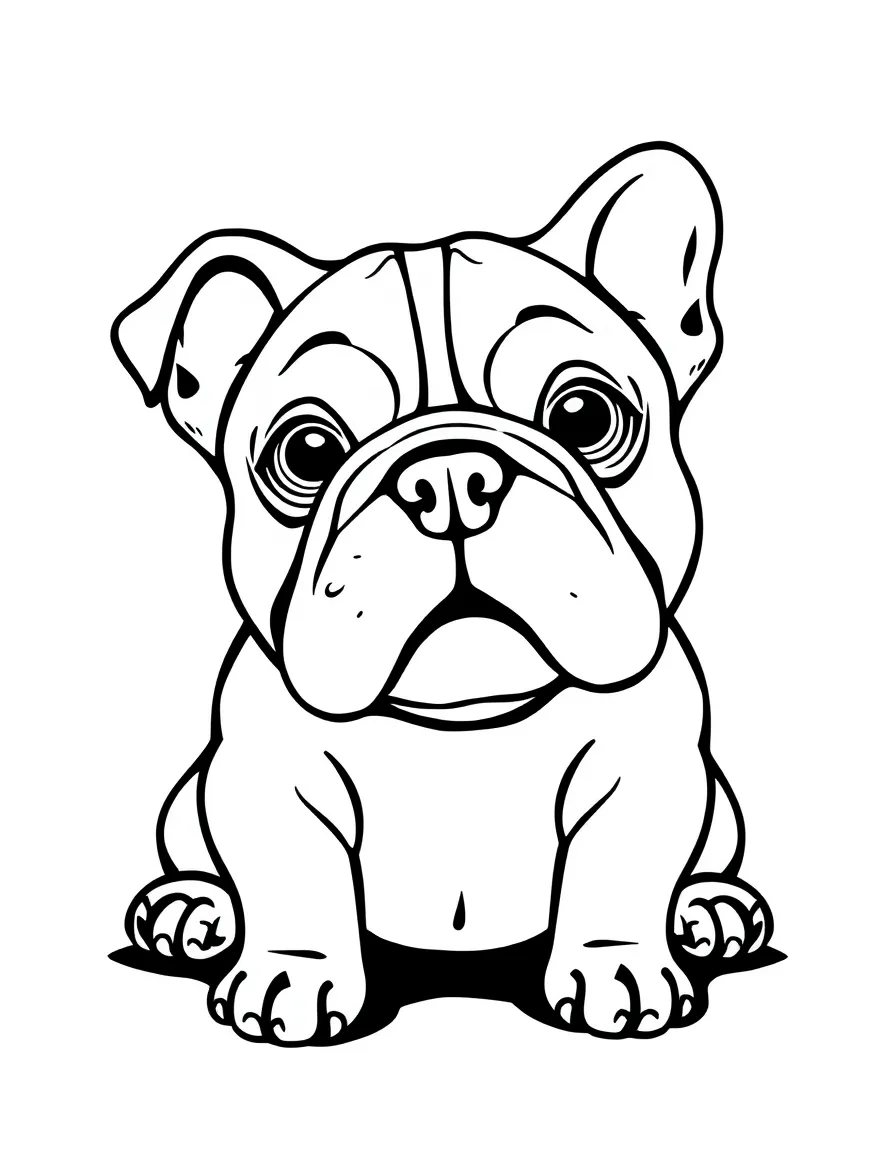 A cute drawing of a British bulldog for coloring.