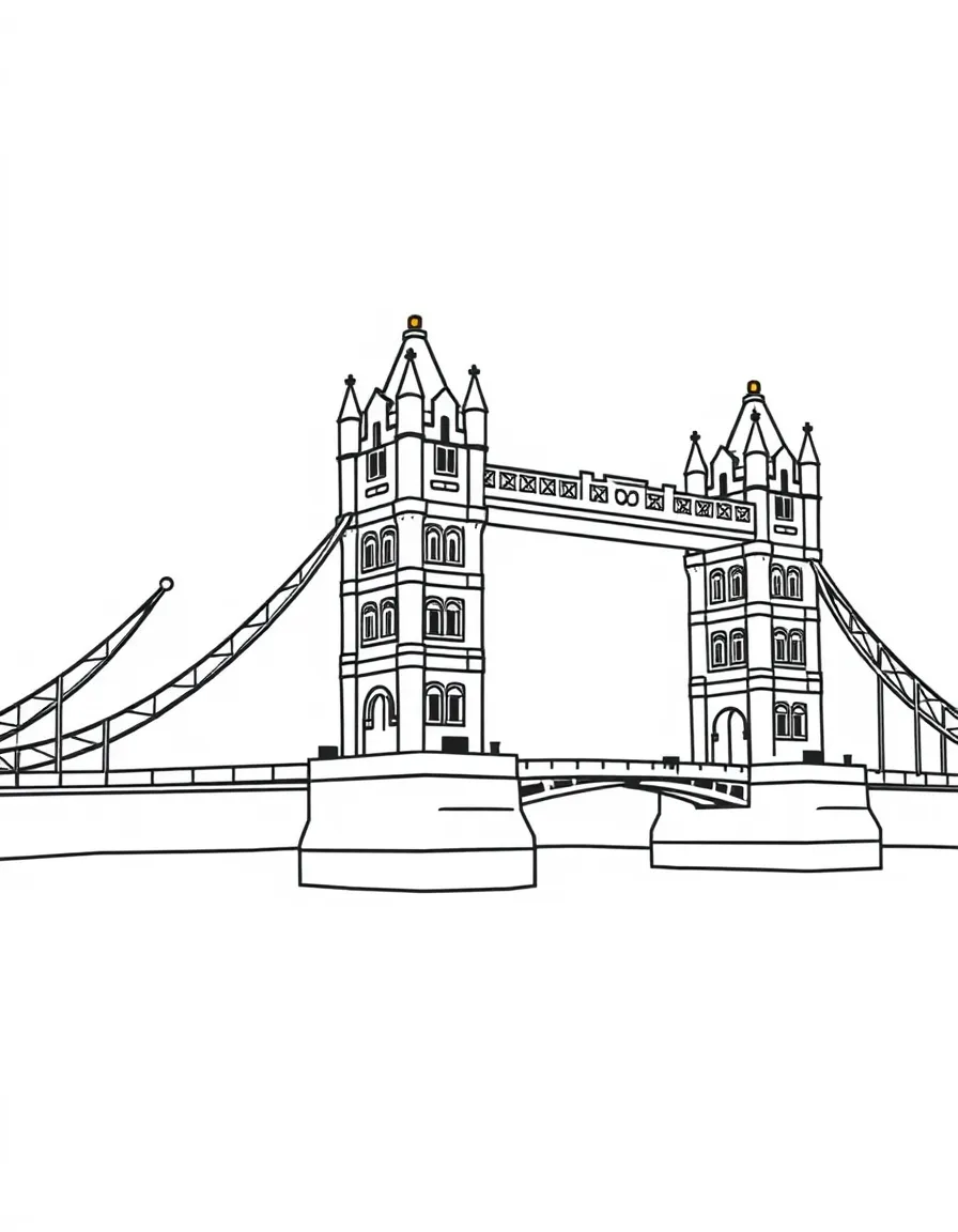 A simple outline of Tower Bridge for coloring.