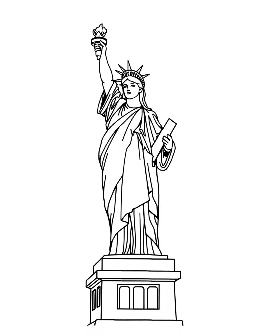 A simple outline of the Statue of Liberty for coloring.