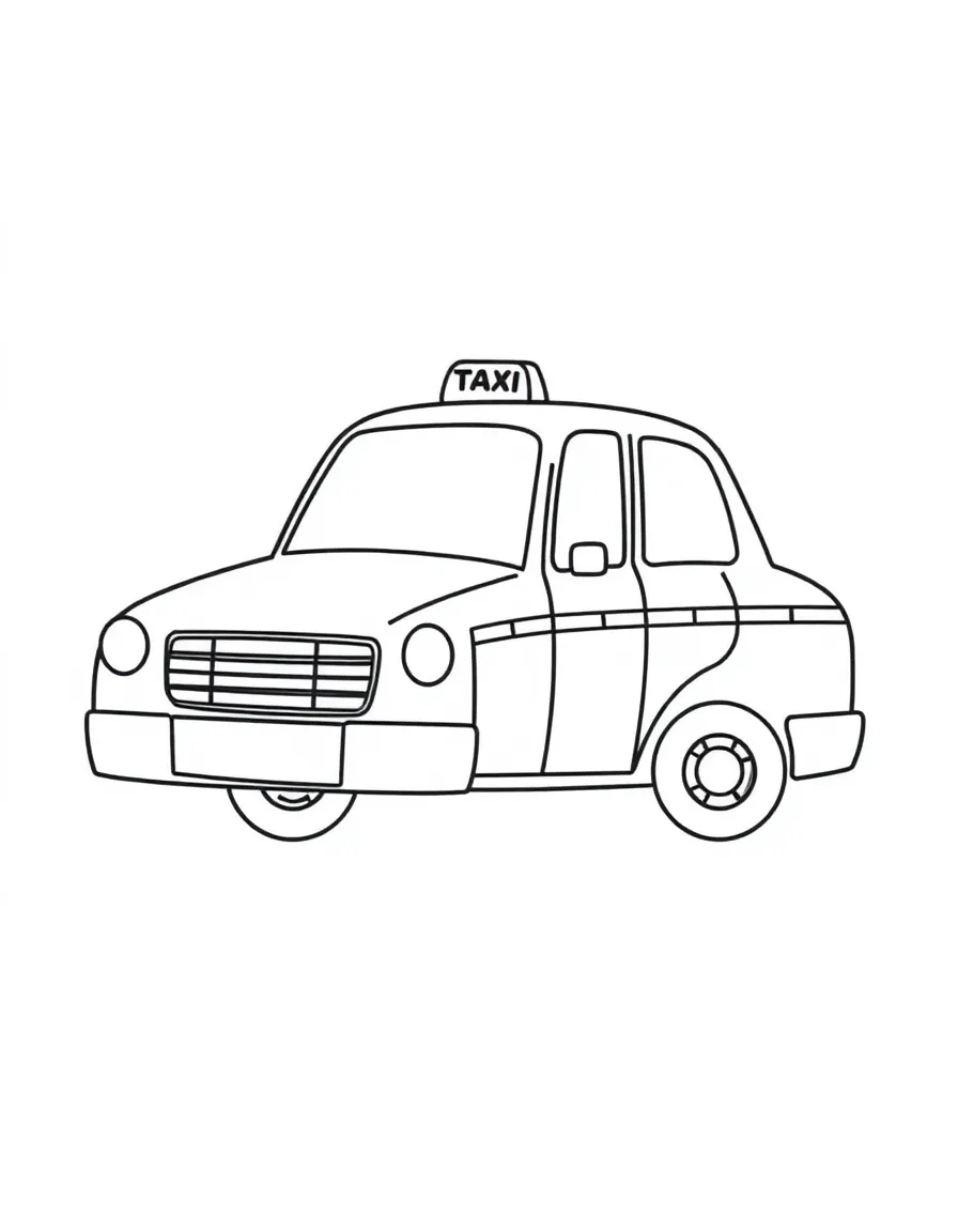 A simplified drawing of a yellow taxi cab for coloring.
