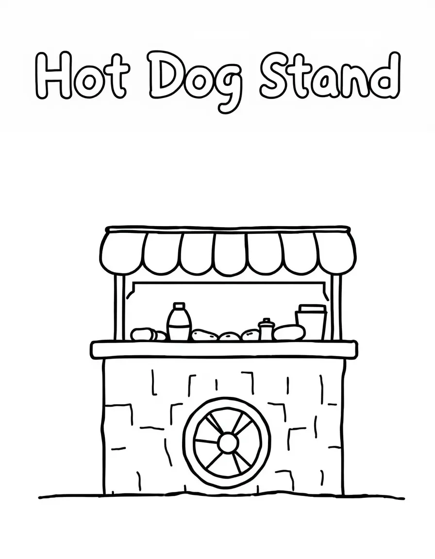 A simple outline of a hot dog stand for coloring.