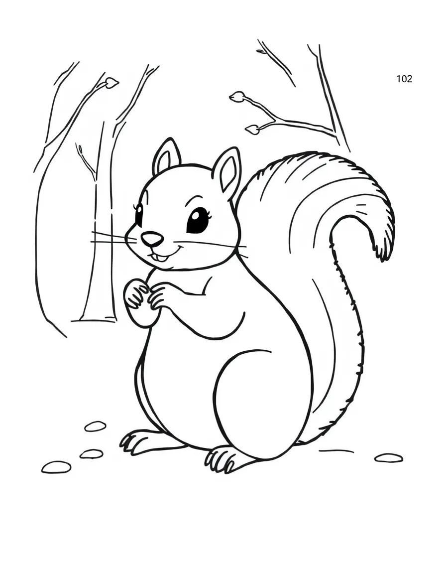 A cute drawing of a Central Park squirrel for coloring.