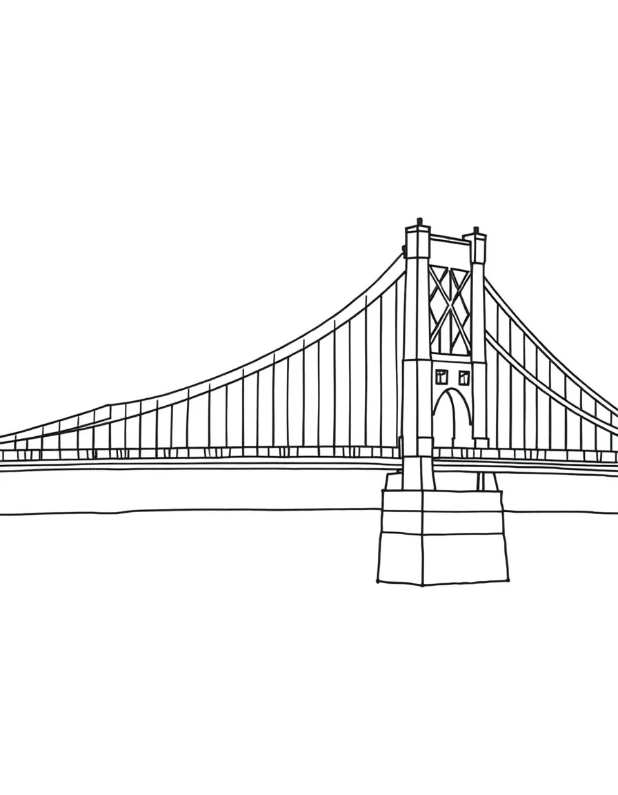 A simplified drawing of the Brooklyn Bridge for coloring.