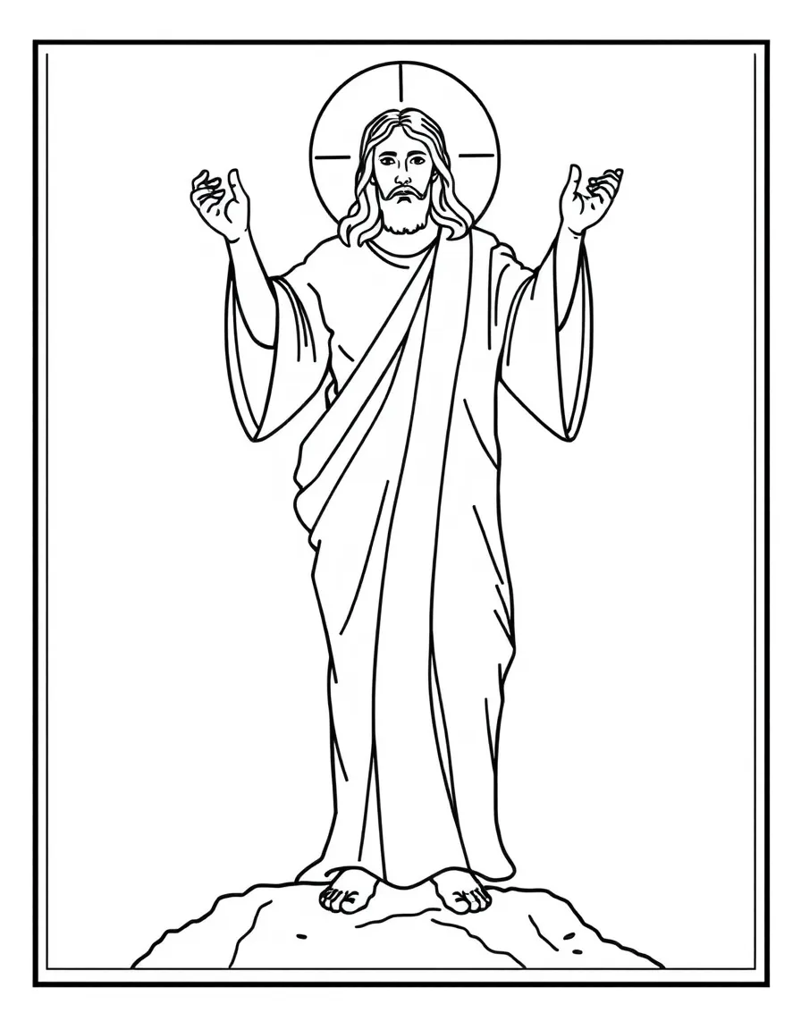 A simple outline of Christ the Redeemer for coloring.