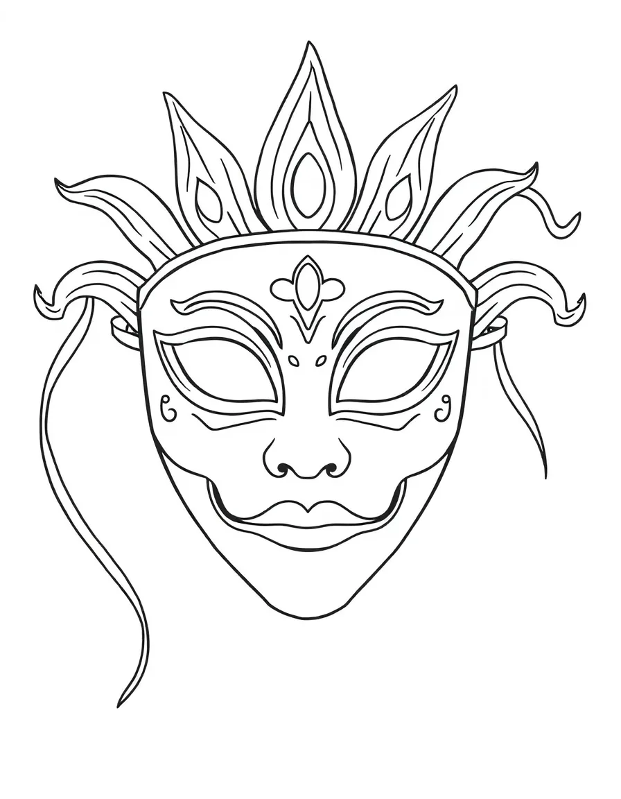 A drawing of a simplified Carnival mask for coloring.