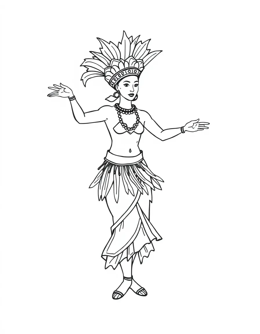 A simplified drawing of a samba dancer for coloring.