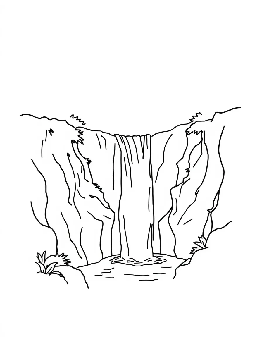 A simplified drawing of a waterfall in Brazil for coloring.