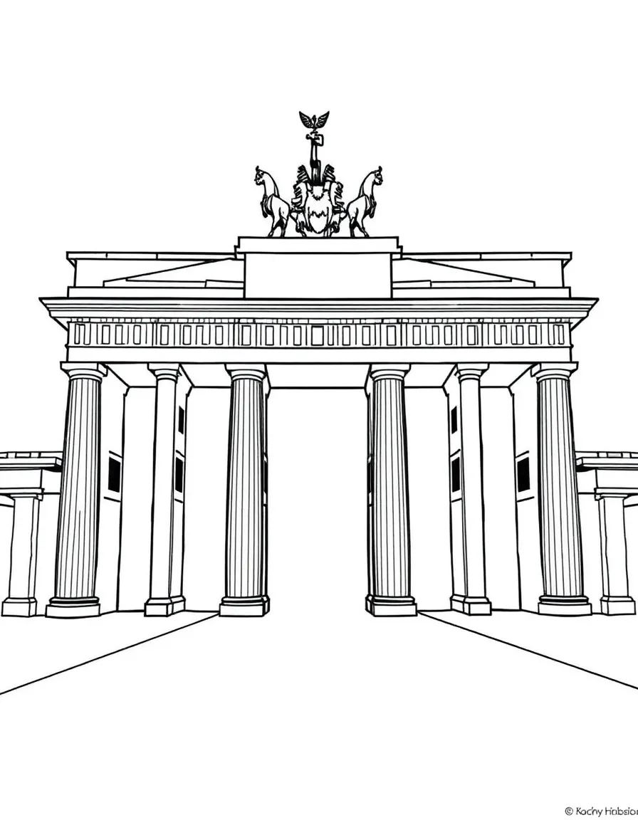 A simple outline of the Brandenburg Gate for coloring.