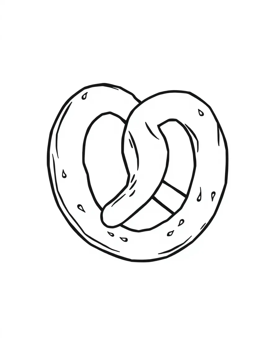 A cartoon-style drawing of a pretzel for coloring.